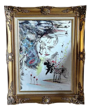 Salvador Dali, Composition, 1971, Mixed Media Drawing, Framed