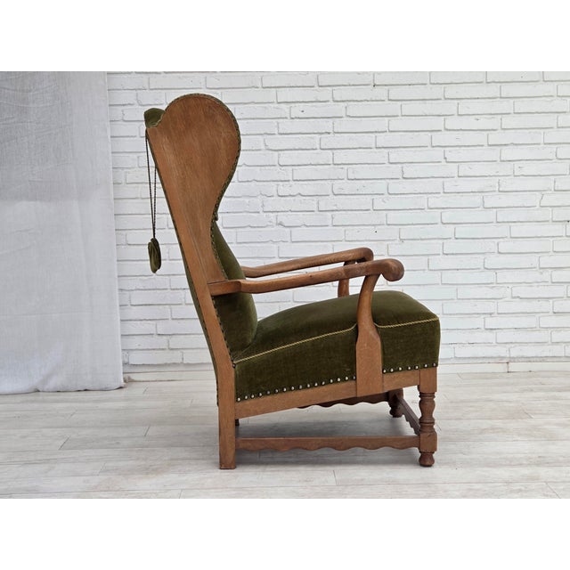 Vintage Danish Wingback Lounge Chair in Furniture Velour and Oak, 1960s For Sale - Image 10 of 18