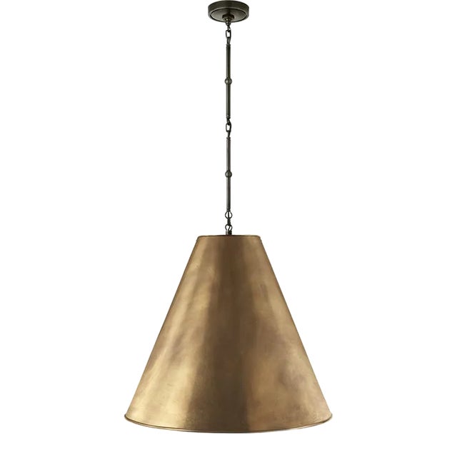 Thomas O'Brien for Visual Comfort Signature Goodman Large Hanging Lamp in Bronze with Hand-Rubbed Antique Brass Shade For Sale