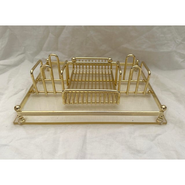 1960s Vintage 70's MCM Brass/Lucite Flatware Caddy For Sale - Image 5 of 6