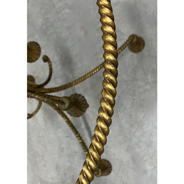 Hollywood Regency Gilt Metal Side Table W/ Glass Top, 1960s Rope & Tassel Design For Sale - Image 13 of 17