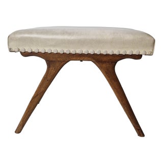 Ottoman in Light Wood with Eco-Leather Upholstery, 1950s For Sale