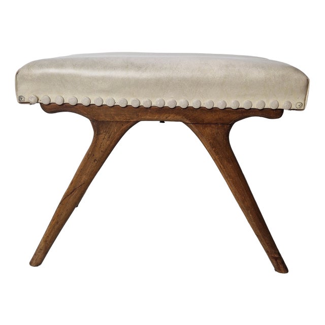 Ottoman in Light Wood with Eco-Leather Upholstery, 1950s For Sale
