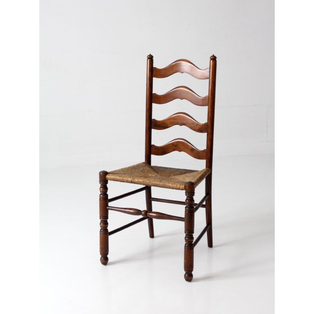 Farmhouse Vintage French Provincial Rush Seat Ladderback Chair For Sale - Image 3 of 14