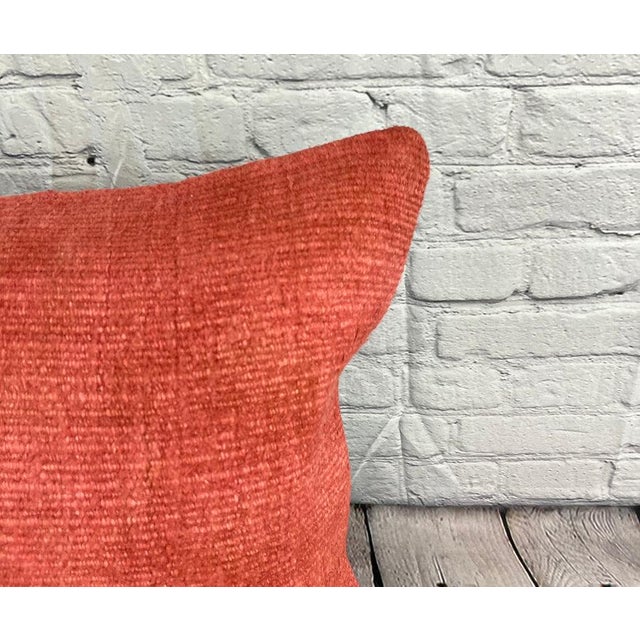 Turkish 20 x 20 Hemp Pillow Turkish Cushion Natural Pinkish Red Pillow Cushion Cover For Sale - Image 3 of 4