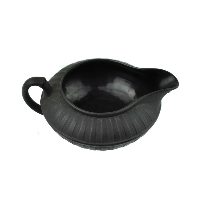 19th Century 19th Century Antique Wedgwood Black Basalt Engine-Turned Creamer & Sugar Bowl - Set of 2 For Sale - Image 5 of 9