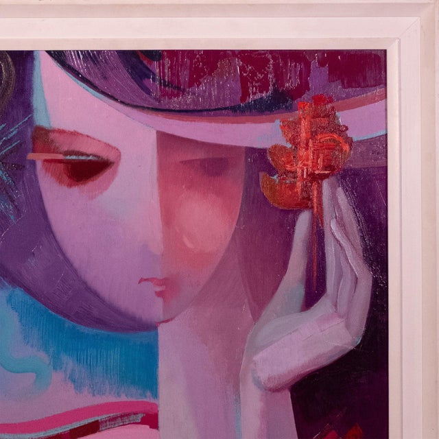 Lleo, Stylised Female Portraits, Mid-20th Century, Oil Paintings, Set of 2 For Sale - Image 4 of 14