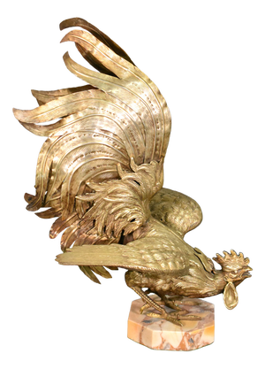 Large French Cockerel Rooster in Brass, 1950s