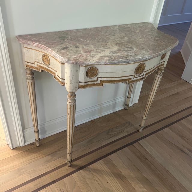 Antique French Painted and Gilt Wood Console Table With Marble Top