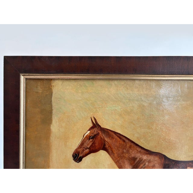 Antique Horse Painting Attributed to Alfred Grenfell Haigh “Chestnut Hunter in a Loose Box” Oil on Canvas, 1910s For Sale In Minneapolis - Image 6 of 10