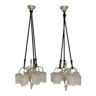 Simonet Freres Silvered Bronze and Crystal Chandeliers - a Pair For Sale