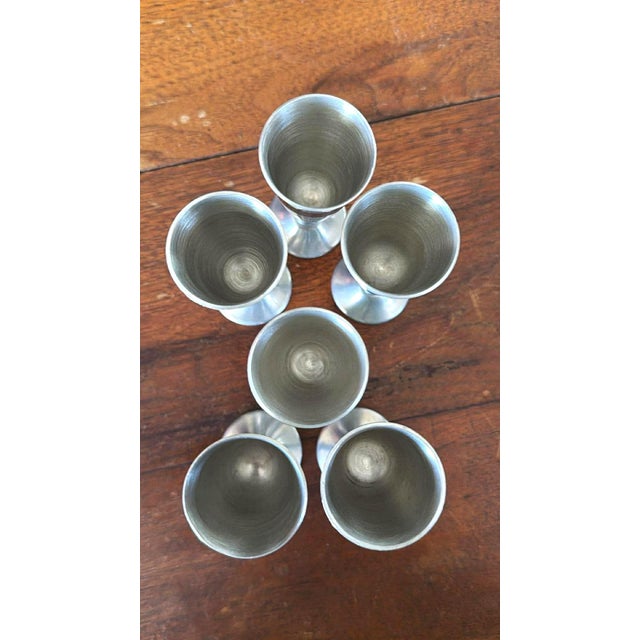 1970s Vintage Mid-Century Modern Pewter Cordials Elegant Dining Barware Entertaining - Set of 6 For Sale - Image 5 of 8
