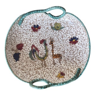 Italian Animal Motif Handled Pottery Bowl from ARS Artigiana Deruta, 1950s For Sale