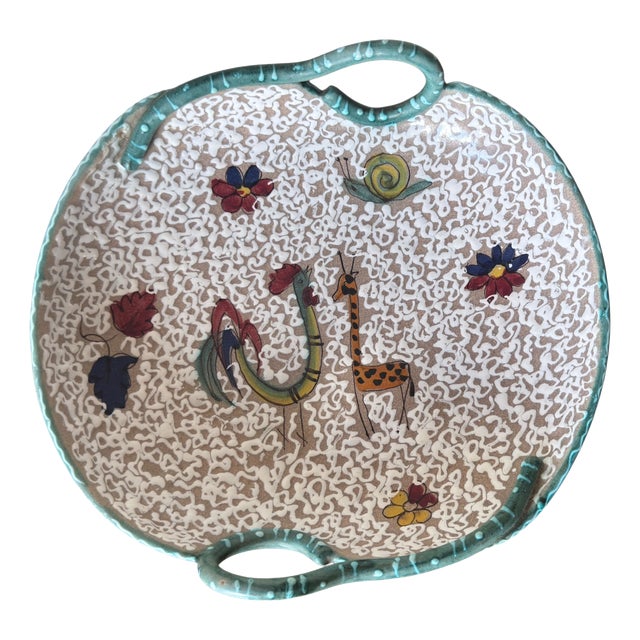 Italian Animal Motif Handled Pottery Bowl from ARS Artigiana Deruta, 1950s For Sale