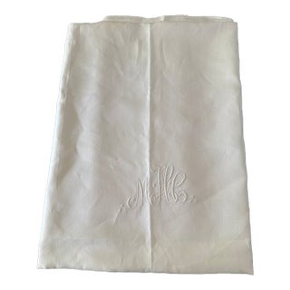 Vintage French Linen Monogram Top Sheet/Table Cloth 105" For Sale