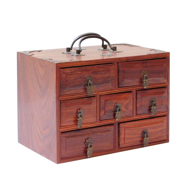 Chinese Small Brown Wood Rectangular Storage Jewelry Box Chest Chairish