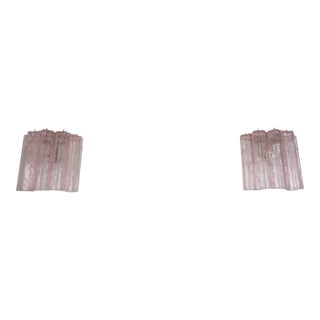 Murano Pink/Rose 5 Rose/Pink Glass Tube Wall Sconces - a Pair For Sale