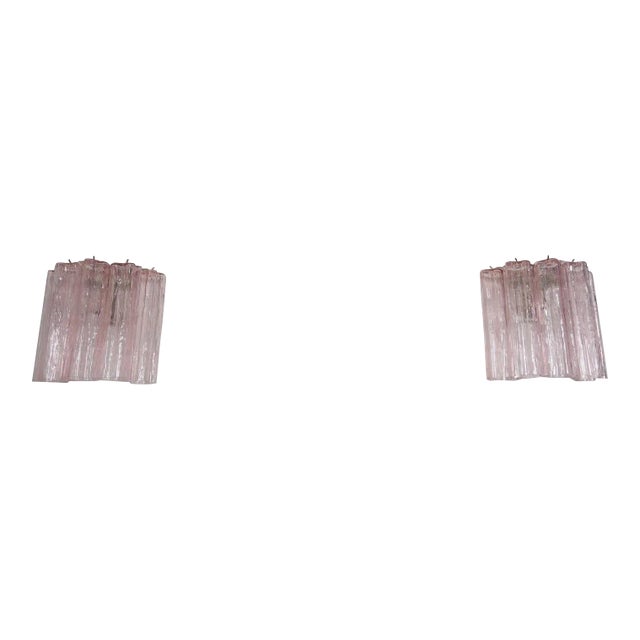 Murano Pink/Rose 5 Rose/Pink Glass Tube Wall Sconces - a Pair For Sale
