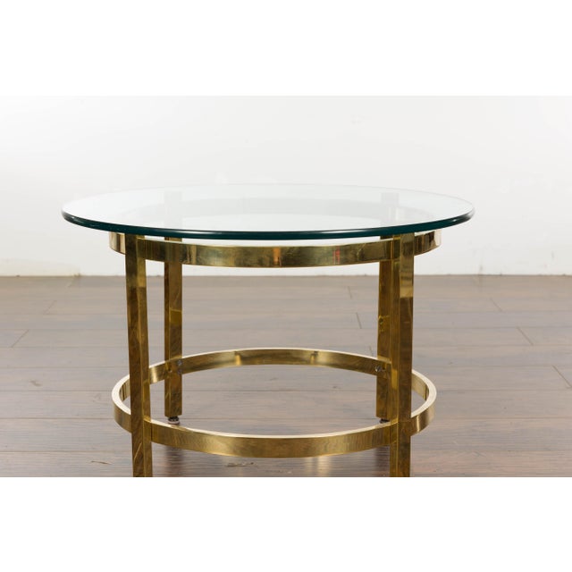 Mid 20th Century 1950s Midcentury Italian Brass Side Table with Round Glass Top For Sale - Image 5 of 11