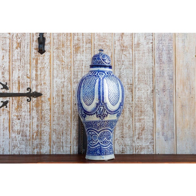 Vintage Blue & White Moroccan Jar With Lid For Sale - Image 12 of 12