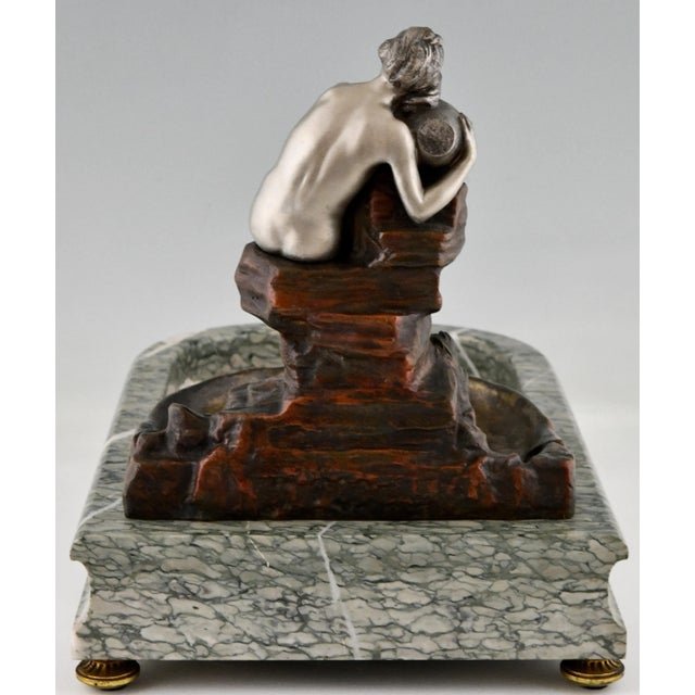 Art Nouveau Bronze Sculptural Tray or Indoor Fountain with Seated Nude Holding a Vase by Suzanne Bizard, France, 1900 For Sale - Image 5 of 9