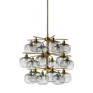 Large Ceiling Lamp in Brass and Glass attributed to Holger Johansson, 1952 For Sale