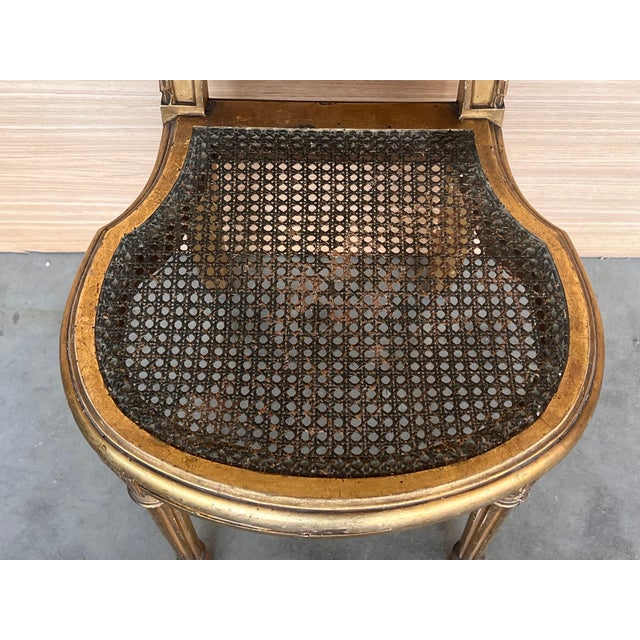 Gold Pair of Early 20th Century French Louis XVI Style Gilted Dining Chairs with caned seats For Sale - Image 8 of 18