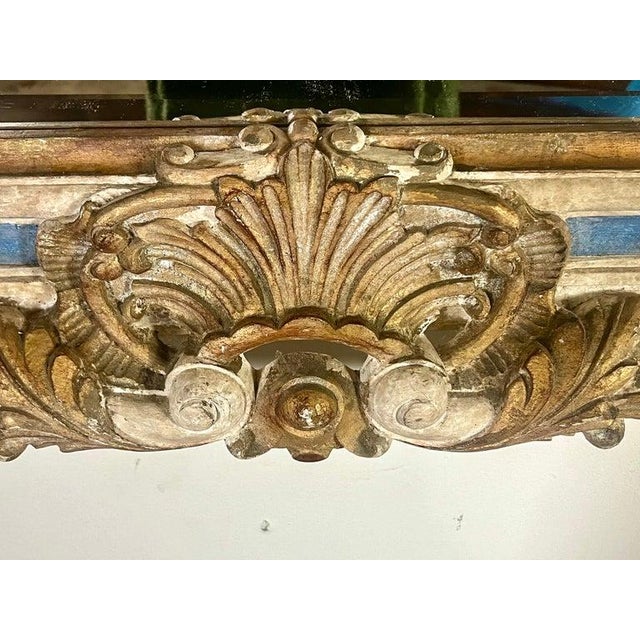 Monumental French Baroque Style Painted & Parcel Gilt Mirror C. 1940's For Sale - Image 9 of 12