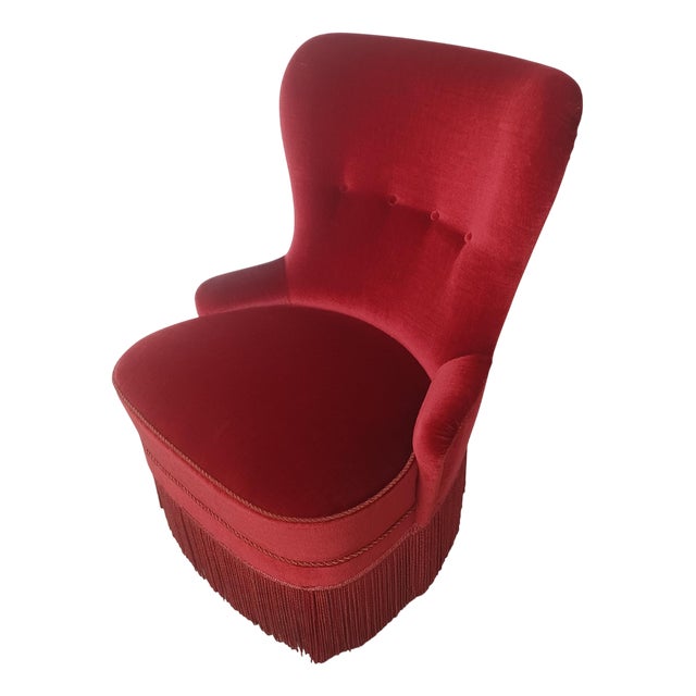 Danish Armchair Reupholstered in Red Velvet, 1900s For Sale