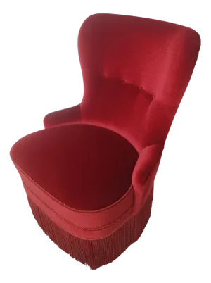 Danish Armchair Reupholstered in Red Velvet, 1900s