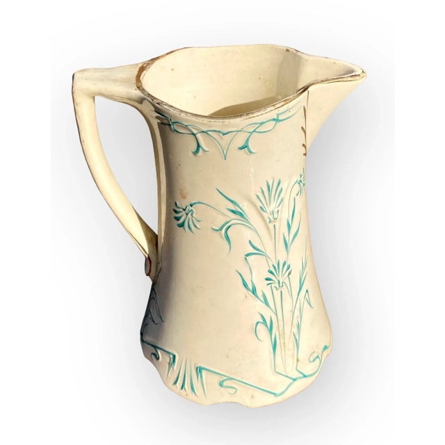 Stunning late 19th century French majolica St Amand et Hamage Nord Art Nouveau pitcher, in the nouveau taste, with...