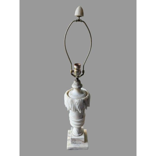 Mid 20th Century Vintage Italian Marble or Alabaster Table Lamp W Carved Urn & Leaf Motif For Sale - Image 5 of 8