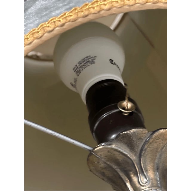 Vintage Boho Style Velvet Teal & Bronze Hanging Pendant Light For Sale In Pittsburgh - Image 6 of 7