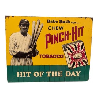 Vintage 1980s Reproduction Babe Ruth Pinch Hit Tobacco Advertising Sign For Sale