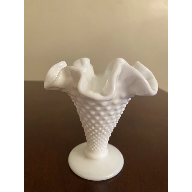 Mid-Century Modern Vintage MCM Fenton Milk Glass Hobnail Flared Ruffle Vase For Sale - Image 3 of 5