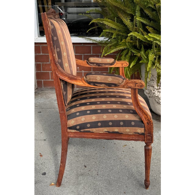 Antique 19c Louis XVI Carved Walnut Arm Chair For Sale In Los Angeles - Image 6 of 7