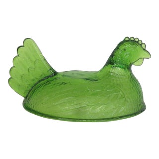 Indiana Glass Mid Century Green Hen on Nest Dish Cover Lid Only No Bottom 4936b For Sale