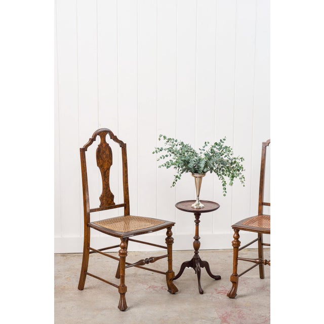 Wood Pair of 19th Century Burl Walnut Hand Tied Cane Seat Chairs For Sale - Image 7 of 18