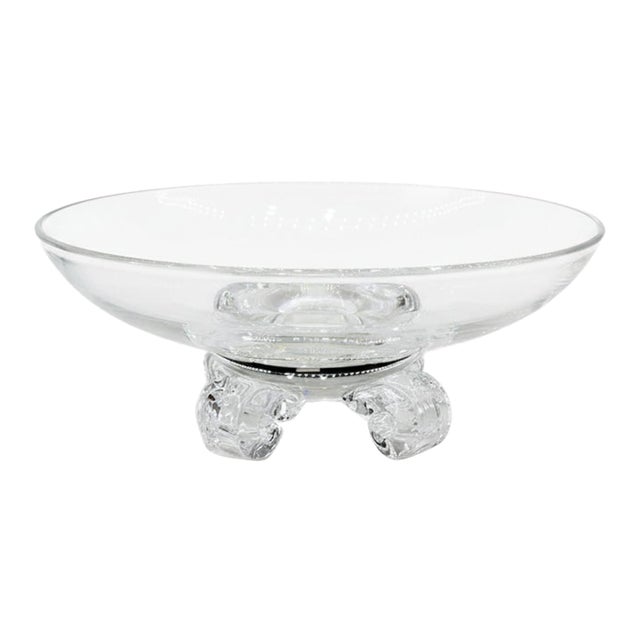 Vintage Steuben Signed Clear Crystal Footed Centerpiece Bowl For Sale