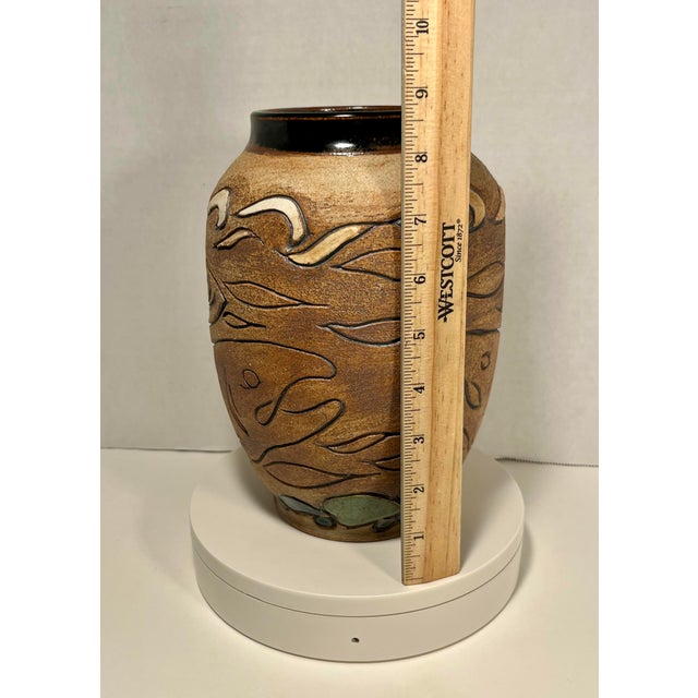 Ceramic 2001 Vintage Native American Studio Art Pottery Salmon Ceramic Vase Signed 9" For Sale - Image 7 of 8