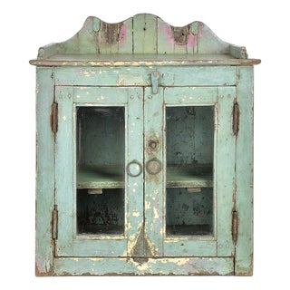 Wooden Display Case with Blue Patina For Sale