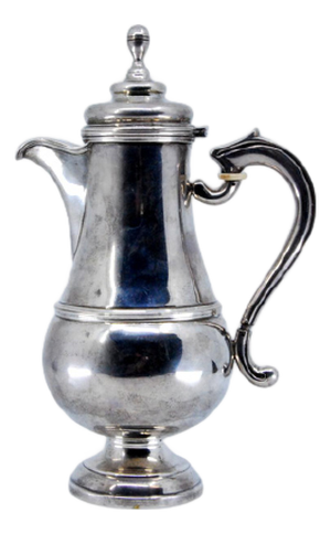 Coffee Pot in Plain Silver, Grooved on the Edge and Hinged Lid with Knob