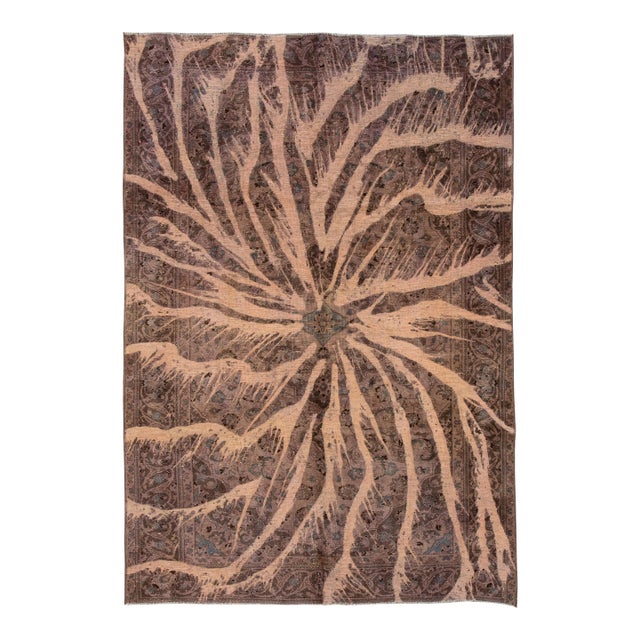 Vintage Persian Overdyed Handmade Brown Abstract Wool Rug For Sale