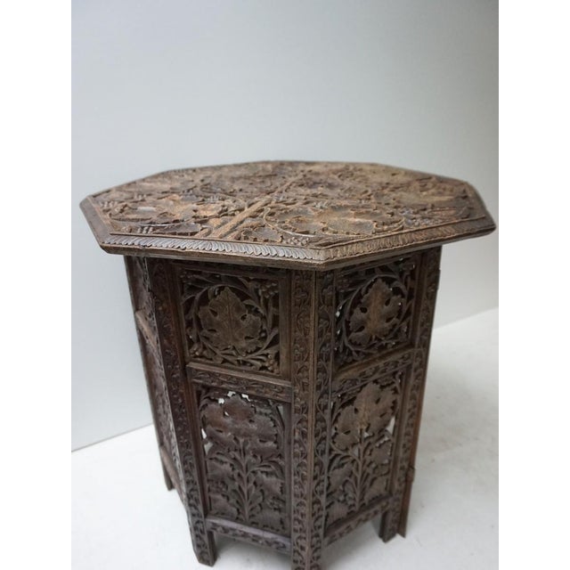 Bohemian Eastern Anglo-Indian Hand Carved Wooden Octagonal Side Table, 1900s For Sale - Image 4 of 18