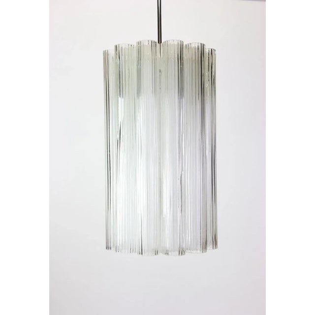 Fantastic cylindrical lantern pendant fixture with crystal glass by doria, germany, manufactured, circa 1960-1969. Heavy...