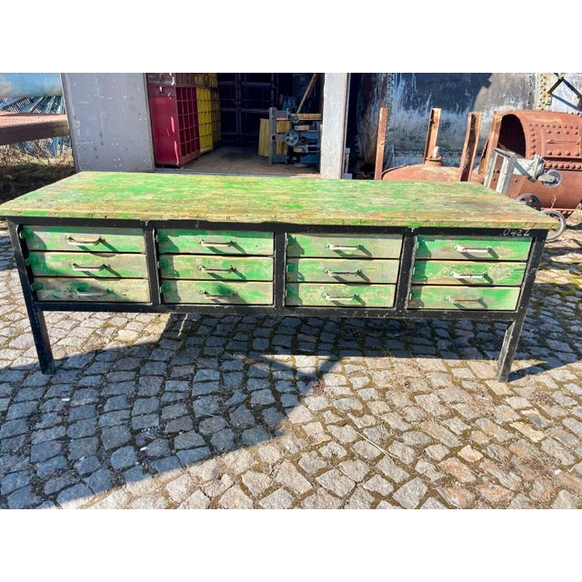 Industrial Workbench in Wood For Sale - Image 5 of 6