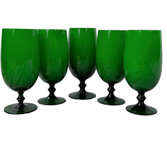 1960s 1960s Vintage Carlo Moretti Italian Green Goblets - Set of 5 For Sale - Image 5 of 10