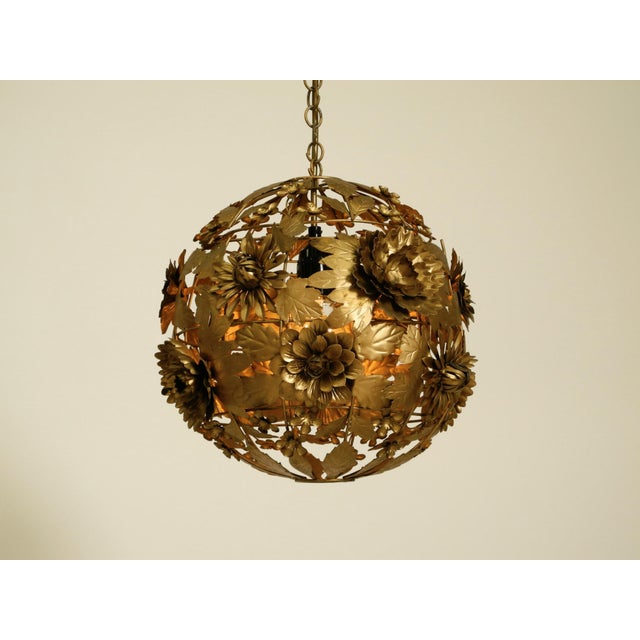 Regency Floral Spherical Metal Ceiling Lamp, 1970s For Sale - Image 10 of 18