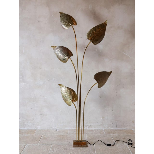 Floor Lamp with Brass Leaves attributed to Carlo Giorgi for Bottega Gadda, 1970s For Sale - Image 15 of 15