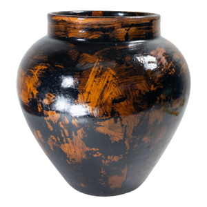 20th Century Redware Art Pottery Vase With Abstract Black Painted Surface